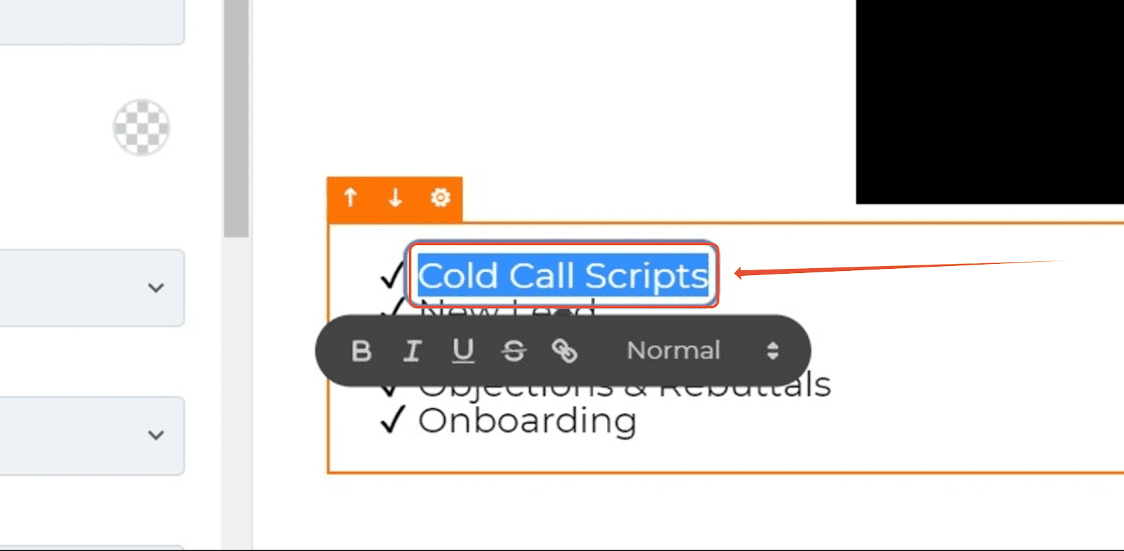 Drag highlighted text you wish to link your section too.